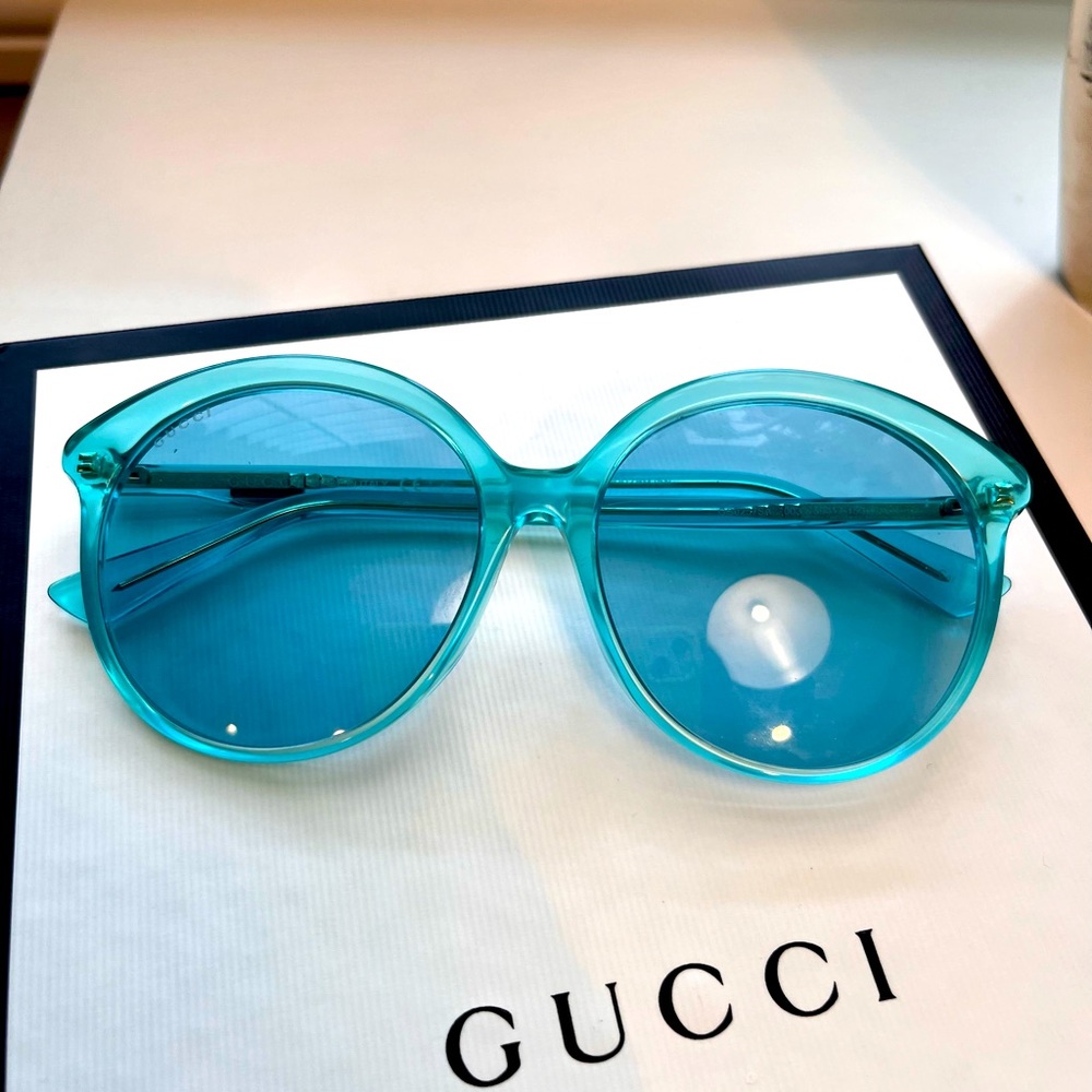 Gucci blue/green acetate oversized sunnies
